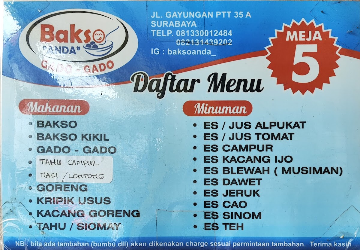 Bakso Anda Menu - Image 1